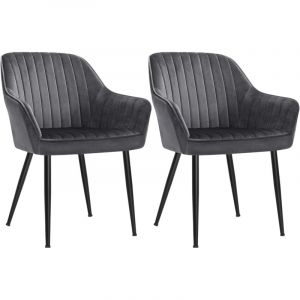 Songmics Chaise de salle à manger, Fauteuil, Siège rembourrée, avec accoudoirs, largeur d'assise 49 cm, pieds en métal, revêtement en velours,