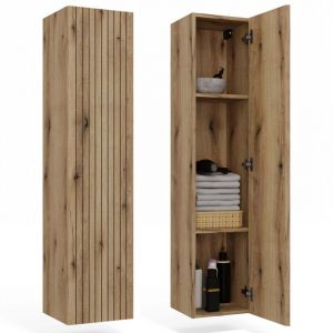 Image de TIGO - Armoire de salle de bain suspendue, étagère, chêne à façade rainurée