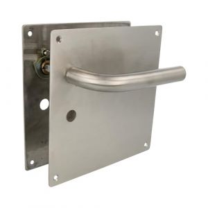 Amig - Jeu de poignées avec plaque pour porte | Poignée avec trou pour verrou à 47 mm | Mod. 4CW47 | Acier inoxydable 18/8 | 180 x 180 mm | Carré de 8 mm | Argenté mat