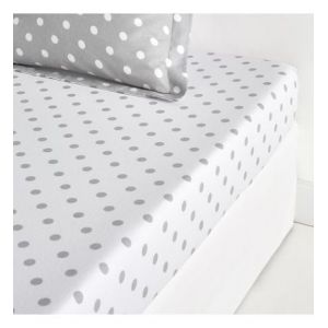 Drap housse flanelle imprimé pois, Clarisse Gris Couleur Gris Taille 140 x 190 cm