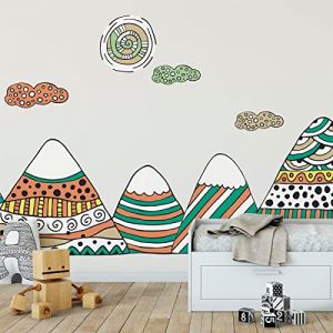 Ambiance Stickers muraux enfants - D&eacute;coration chambre b&eacute;b&eacute; - Autocollant Sticker mural g&eacute;ant enfant montagnes scandinaves ACHIKA - 60x90cm