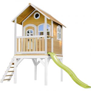 Axi Laura Maison Enfant Avec Toboggan Vert Citron | Aire De Jeux Pour L'extérieur En Marron & Blanche | Maisonnette / Cabane De Jeu En Bois Fsc