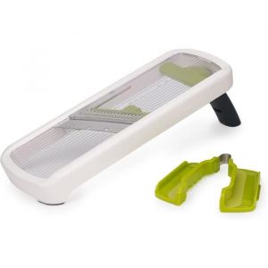 Joseph joseph Multi-Grip Mandoline de Cuisine, Coupe L&eacute;gumes et fruits Multifonction avec 3 &Eacute;paisseur de Tranche et 2 de Julienne R&eacute;glable, avec Pince alimentaire de pr&eacute;cision, Blanc