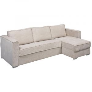Canapé d'angle convertible express et réversible en velours côtelé beige - Couchage à lattes larges 160 cm - Matelas 22 cm loreto