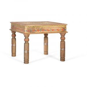 Table basse en manguier avec détails peints à la main