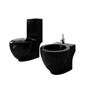 VidaXL Ensemble de cuvette et bidet en céramique noir