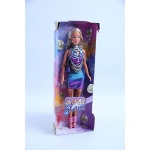 Simba Toys Steffi Love Super Glam, Steffi en Robe pailletée avec Bijoux de Corps, Pinces à Cheveux, Boucles d'oreilles et Sac à Main, poupée de 29 cm, à partir de 3 Ans