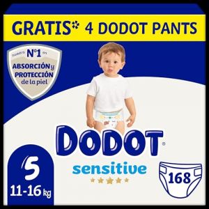Dodot Diapers sensitive baby, size 5 (11-16 kg), 168 diapers + 4 gift pants, up to 12 h antifugal protection and skin care, monthly pack