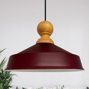 Image de Suspension Industrielle en Métal Bourgogne Peint à la Main – Lustre Vintage E27 Ø41 cm pour Salon, Chambre ou Salle à Manger