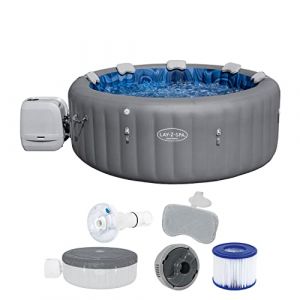 Bestway Spa Gonflable Santorini Smart HydroJet Pro Efficacit&eacute; &eacute;nerg&eacute;tique avec Application de contr&ocirc;le pour 5 &agrave; 7 Personnes - 216 cm x 216 cm x 80 cm - Gris