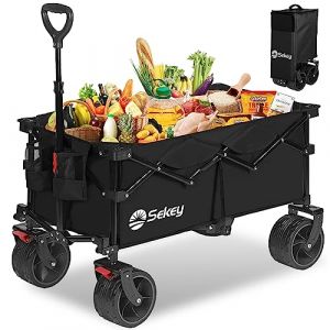 Image de Chariot de jardin 4 roues transport &agrave; roulettes pliable courses 4015, Noir 120kg