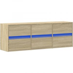 VidaXL Meuble tv mural avec lumi&egrave;res led ch&ecirc;ne sonoma 130x31x45 cm