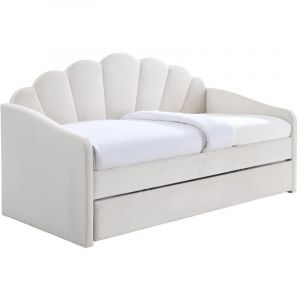 Lit gigogne coquillage 2 x 90 x 190 cm - Velours - Blanc - ELUSIA