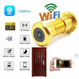 M&eacute; Mini ca ra judas de porte - V380 Pro - HD 1080P - Argent dor&eacute; - Audio bidirectionnel - Vision nocturne IR