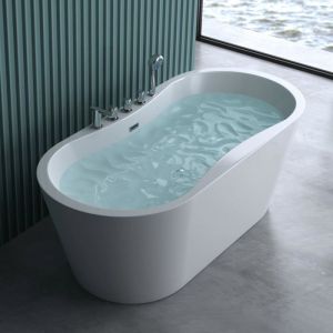 Baignoire &icirc;lot ovale 170cm blanc Vicenza602S acrylique avec robinetterie 170x80x63 - Blanc - Sogood