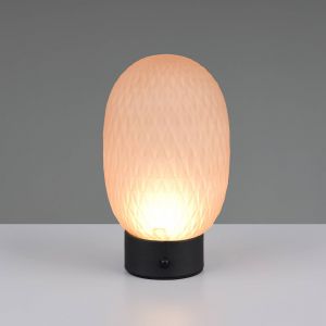 Trio Leuchten Facette 564210113 Lampe de table LED sans fil en métal noir mat et verre ambré avec LED 1,5 W, port USB, 4 touches tactiles