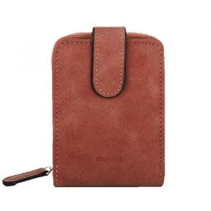 Porte-monnaie - TD - Cuir PU - Marron - Double Fermeture Zip - Bouton &agrave; Pression