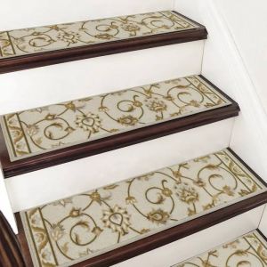 Cosy Homeer Lot De 15 Tapis D'escalier Antid&eacute;rapants 70x22cm, Lavables, Polyester, Motif Floral.