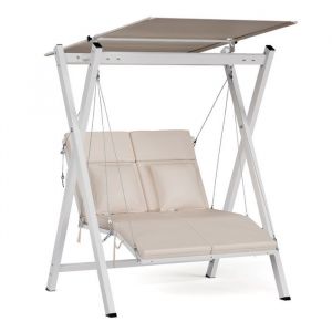 Blumfeldt FlexiSwing Balancelle Jardin 2 Places – Dossier & Auvent Réglables, Cadre Acier 160 kg, Coussins Épais, Résistant Intempéries