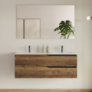 Meuble de salle de bain 120cm avec plan double vasque - 2 tiroirs - tabaco (chêne foncé) - LUNA