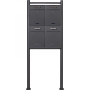 wiltec 2x2 Boîte aux lettres verrouillable V52 anthracite pour courrier, 285 x 120 x 400 mm, Revêtement par poudre, avec fente, plaque porte-nom et