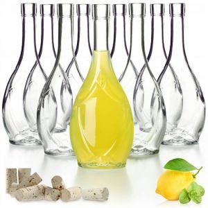 KADAX Lot de 9 bouteilles en verre avec bouchon en li&egrave;ge &eacute;tanche - Motif raisin - Pour liqueurs de fruits, vin vide - 500 ml