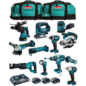 Makita Kit MK1102 (DHP481+DHR243+ DGA504+ DTD152+ DJV182+ DSS610+ DJR186+ DBO180+ DTM51+ DML802+ DTW285+3x5,0Ah+DC18RD+2xLXT600)