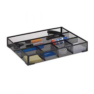 Relaxdays Organiseur de bureau 6 compartiments maille métal fournitures rangement stylos treillis HxlxP: 6x38x30cm, noir