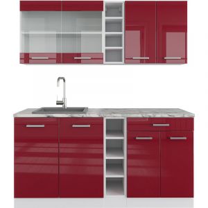 Vicco - Cuisine "R-Line" 160cm Blanc/Bordeaux rouge ultra-brillant avec Plan de travail
