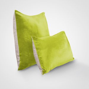 Blanc Cerise Housse de coussin bi-matière velours et lin 50x50cm Tilleul