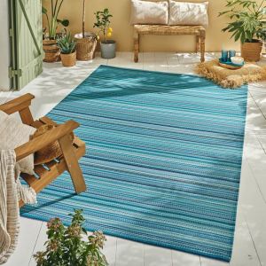 Nazar Tapis ext&eacute;rieur r&eacute;versible motif rayure d&eacute;grad&eacute;e - Bleu - 180x280 cm