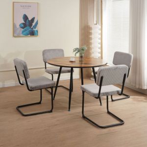 M&S Ensemble repas table ronde naturel + 4 chaises velours gris - scandi