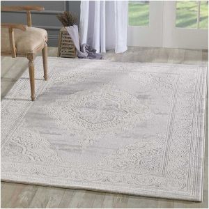 Image de Tapis orient style 80x150 cm Rectangulaire KHY FALAN Gris Chambre adapté au chauffage par le sol