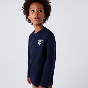 Lacoste Sweatshirt gar&ccedil;on &agrave; col rond finitions bord-c&ocirc;tes Taille 4 ans Bleu Marine