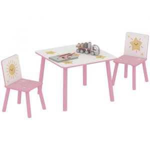 Table enfant avec chaise motifs d'étoile en bois rose