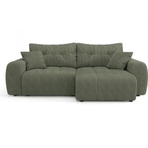 Canap&eacute; dangle r&eacute;versible convertible 4 places en velours c&ocirc;tel&eacute; vert kaki - Alba