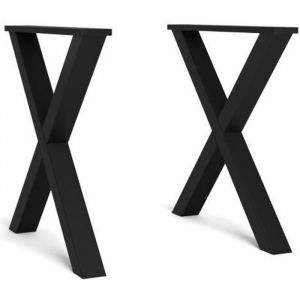 Skraut Home - Support - Pieds - Chevalet - en Forme de X - Pieds de table en bois massif - Salon - Salle à manger - Bureau - Laqué Noir - 72x72cm