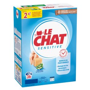 Le Chat Lessive Poudre Sensitive Au Savon De Marseille Et Aloe Vera - La Boite De 2.16kg