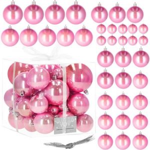 Décoration de Noël - SPRINGOS - Boules de Noël 37 pcs - Rose perle - Plastique - A suspendre