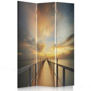Feeby Cloison amovible Décoration Paravent intérieur une face 3 parties, Coucher de soleil Vue Pont 110x150 cm