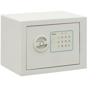ARREGUI Blue 650100B Coffre-fort en acier avec serrure électronique à code | 17x23x17 cm | 5 L | Coffre fort de sécurité pour maison | Clavier à code programmable | Clé d'ouverture d'urgence | blanc