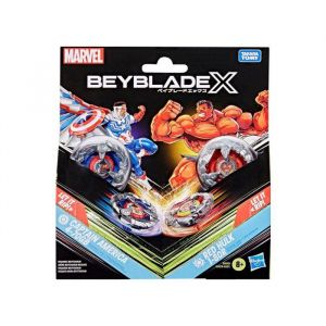 Coffret beyblade 2 toupies +2 lanceurs : captain america 4-70gb contre red hulk 1-80r - type attaque et endurance