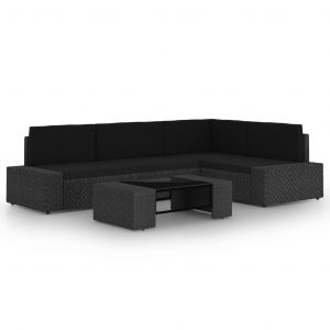 VidaXL Salon de jardin 5 pcs avec coussins Noir R?sine tress?e