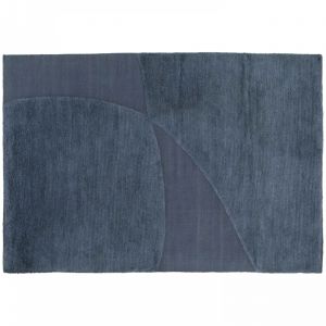 Oviala Tapis rectangulaire en laine &agrave; motif tiss&eacute; main bleu 240 x 340 cm - Bleu