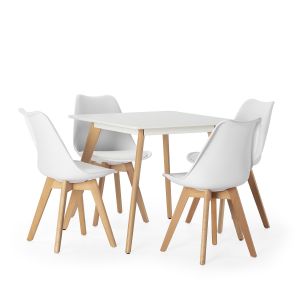 Ensemble table 80x80 cm et 4 chaises de salle à manger Klara Blanc - Blanc