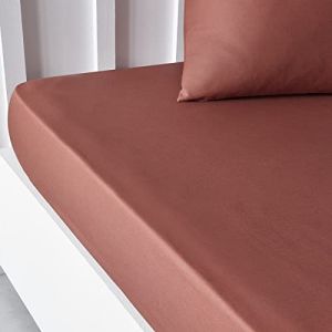 Today Drap housse Essential - 90 x 190 cm - 1 personne - 100% Coton uni - Terracotta
