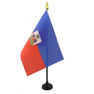 AZ FLAG - Mini Drapeau Haïti De Table - 15x10 cm - Drapeau Haïtien De Bureau 100% Polyester Avec Hampe Pointe Dorée