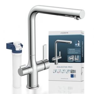 Sch&uuml;tte Aquastar Pro 99800 Robinet d'&eacute;vier de cuisine avec syst&egrave;me de filtration 3 voies, robinet &agrave; osmose avec filtre &agrave; eau contre les r&eacute;sidus de calcaire et les m&eacute;taux lourds Chrom&eacute;