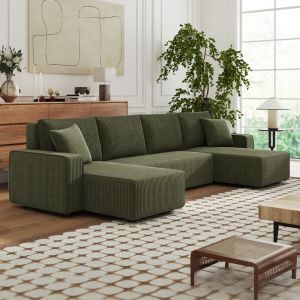 Concept-Usine Salisbury canap&eacute; panoramique convertible 6 places avec coffre en velours c&ocirc;tel&eacute;