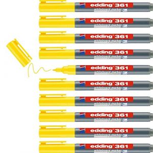 Edding 361 Marqueur pour tableaux blancs - jaune - 10 stylos - pointe ronde 1 mm - feutre effaçable - pour tableaux blanc, magnétique, mémo et chevalet de conférence - sketchnotes